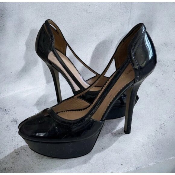 EMPORIO ARMANI Black Patent Platform Heels Size 37.5 - Picture 1 of 13
